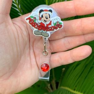 Disney Mickey Mouse Merry Christmas Retractable Badge Holder Stocking Stuffer